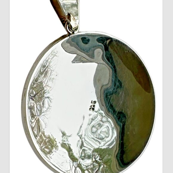 Peruvian 950 Sterling Silver Mosaic Pendant 2” | Turquoise Mother of Pearl Inlay - Picture 4 of 13